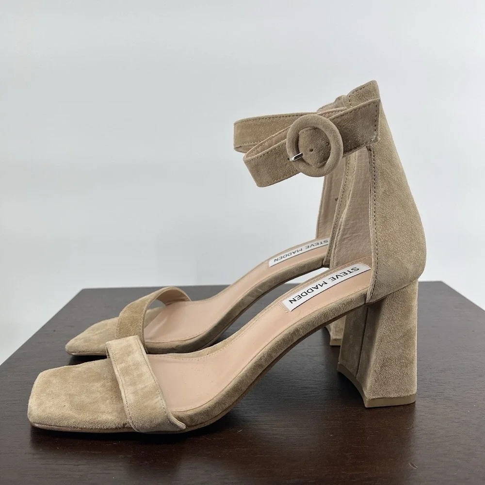 New Steve Madden Women's Reverie Heeled Sandals Size 7 Tan Suede Preppy Classic